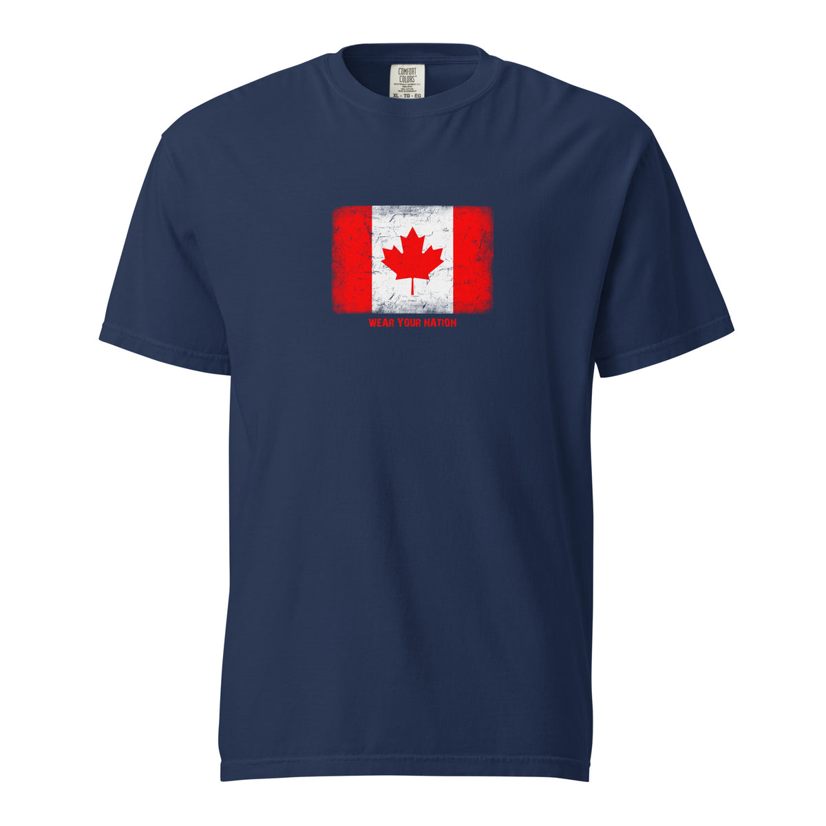 Canada flag t-shirt in Navy, vintage-washed print, large flag on the chest, unisex cut, front view