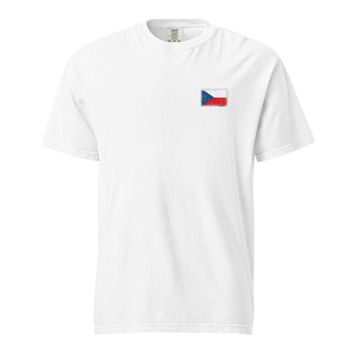 Czechia flag t-shirt in White, vintage-washed print, small flag on the left chest, unisex cut, front view