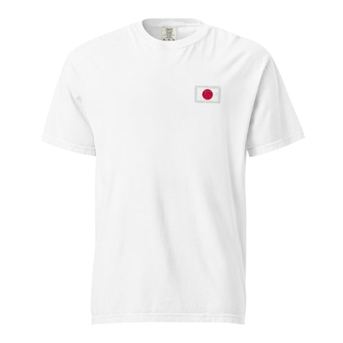 Japan flag t-shirt in White, vintage-washed print, small flag on the left chest, unisex cut, front view