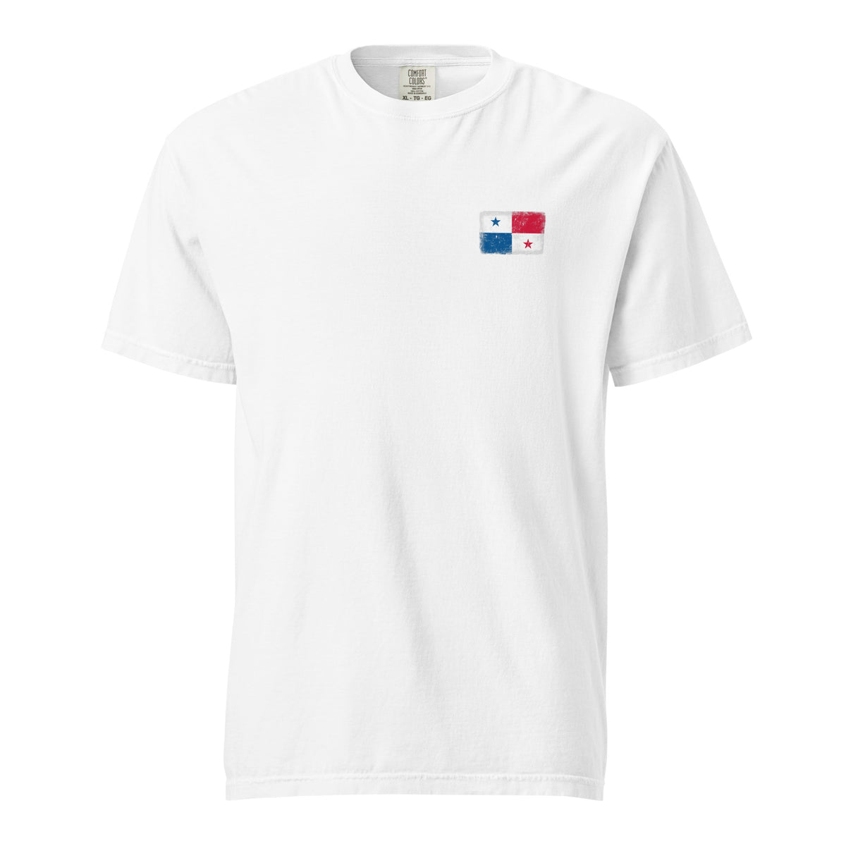 Panama flag t-shirt in White, vintage-washed print, small flag on the left chest, unisex cut, front view