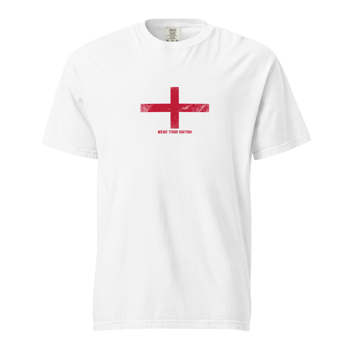 England flag t-shirt in White, vintage-washed print, large flag on the chest, unisex cut, front view