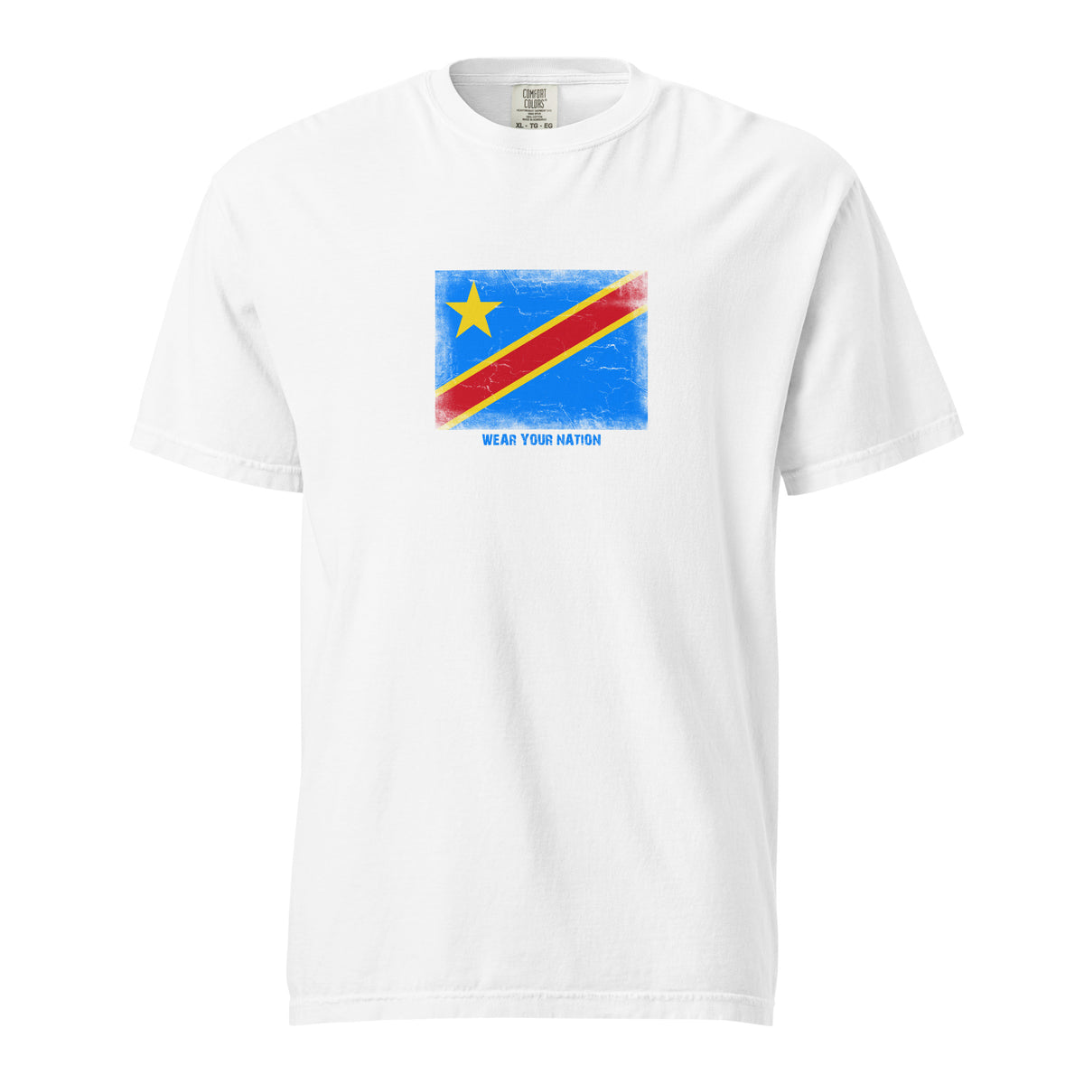 Congo flag t-shirt in White, vintage-washed print, large flag on the chest, unisex cut, front view