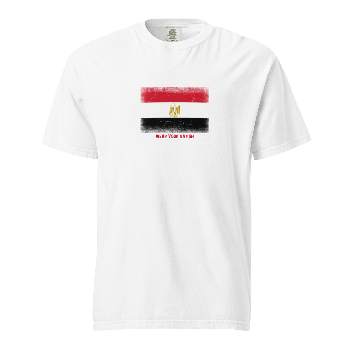 Egypt flag t-shirt in White, vintage-washed print, large flag on the chest, unisex cut, front view