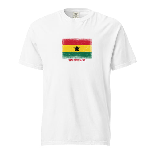 Ghana flag t-shirt in White, vintage-washed print, large flag on the chest, unisex cut, front view