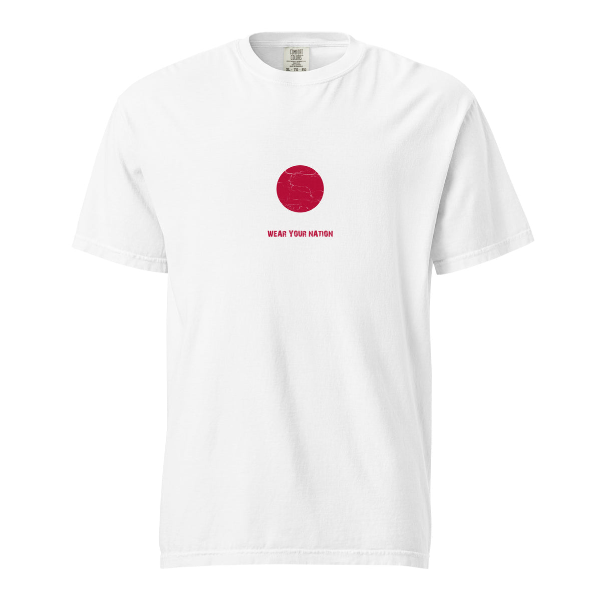 Japan flag t-shirt in White, vintage-washed print, large flag on the chest, unisex cut, front view