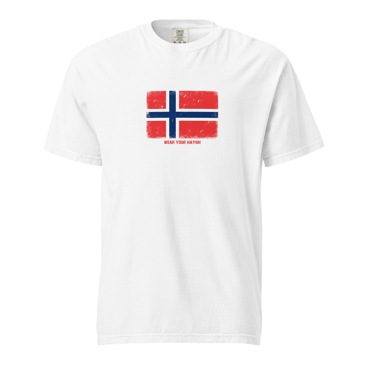 Norway flag t-shirt in White, vintage-washed print, large flag on the chest, unisex cut, front view