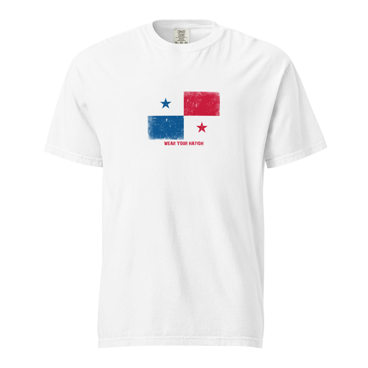 Panama flag t-shirt in White, vintage-washed print, large flag on the chest, unisex cut, front view