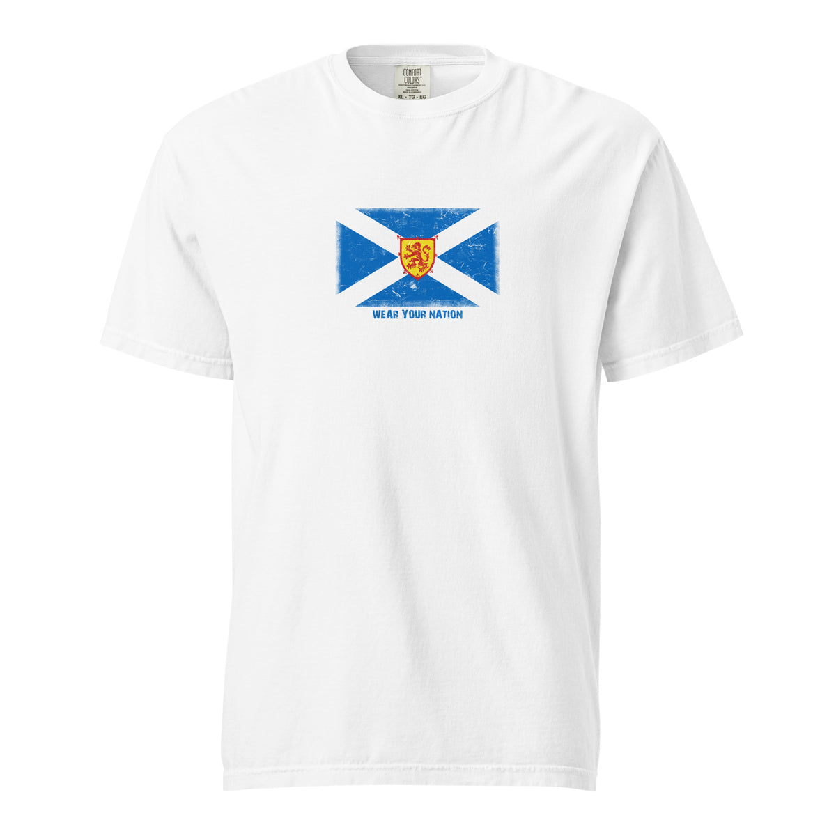 Scotland flag t-shirt in White, vintage-washed print, large flag on the chest, unisex cut, front view