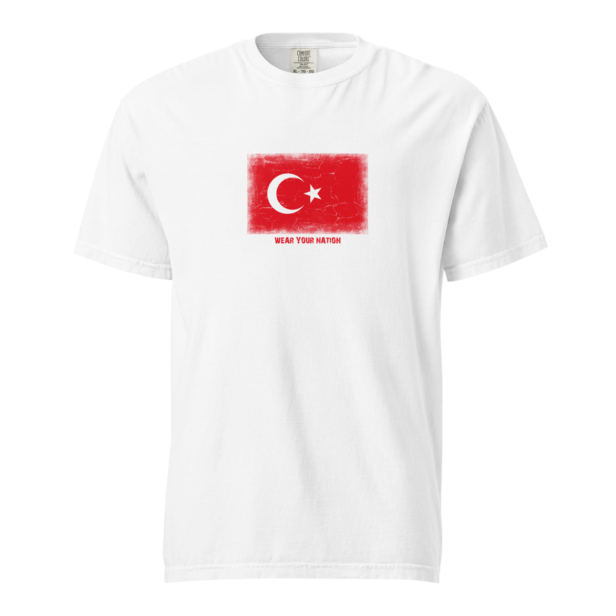 Turkey flag t-shirt in White, vintage-washed print, large flag on the chest, unisex cut, front view