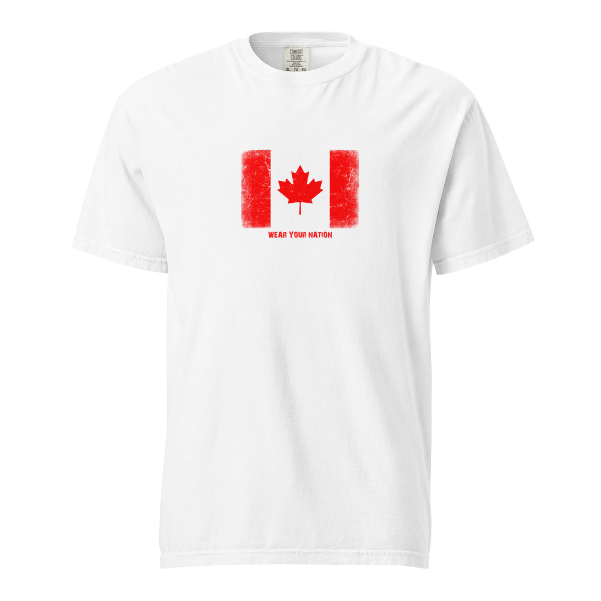 Canada flag t-shirt in White, vintage-washed print, large flag on the chest, unisex cut, front view