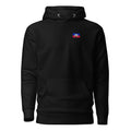 Haiti flag hoodie in Black, vintage-washed print, small flag on the left chest, unisex cut, front view