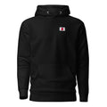 Japan flag hoodie in Black, vintage-washed print, small flag on the left chest, unisex cut, front view