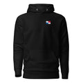 Panama flag hoodie in Black, vintage-washed print, small flag on the left chest, unisex cut, front view