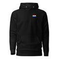 Paraguay flag hoodie in Black, vintage-washed print, small flag on the left chest, unisex cut, front view