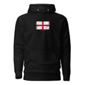 England flag hoodie in Black, vintage-washed print, flag on the chest, unisex cut, front view