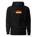 Germany flag hoodie in Black, vintage-washed print, flag on the chest, unisex cut, front view