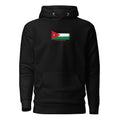 Jordan flag hoodie in Black, vintage-washed print, flag on the chest, unisex cut, front view