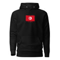 Tunisia flag hoodie in Black, vintage-washed print, flag on the chest, unisex cut, front view
