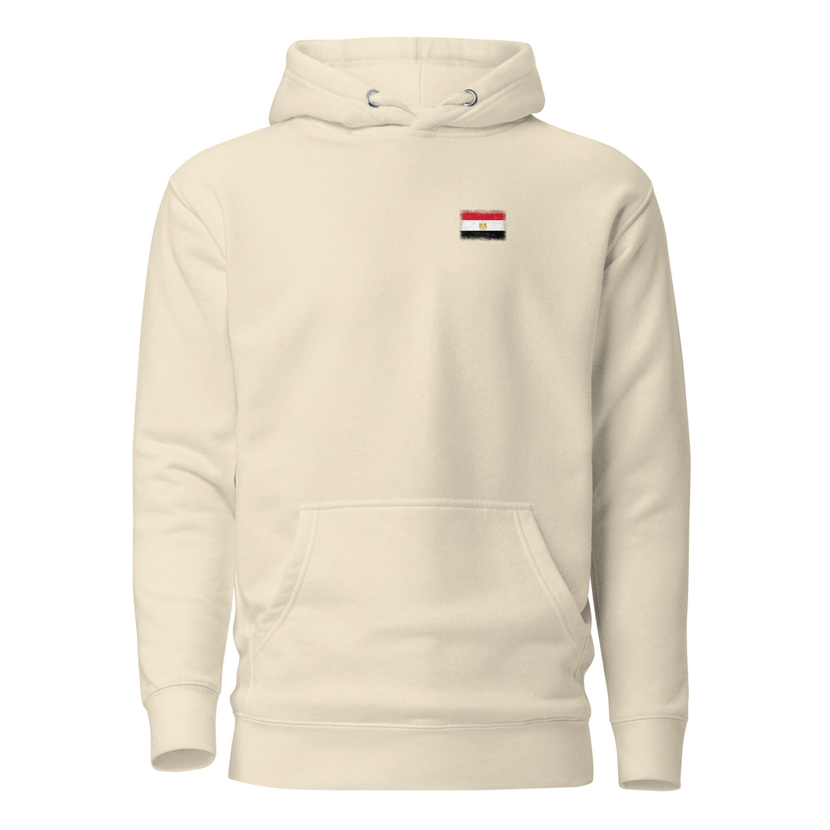 Egypt flag hoodie in Bone, vintage-washed print, small flag on the left chest, unisex cut, front view
