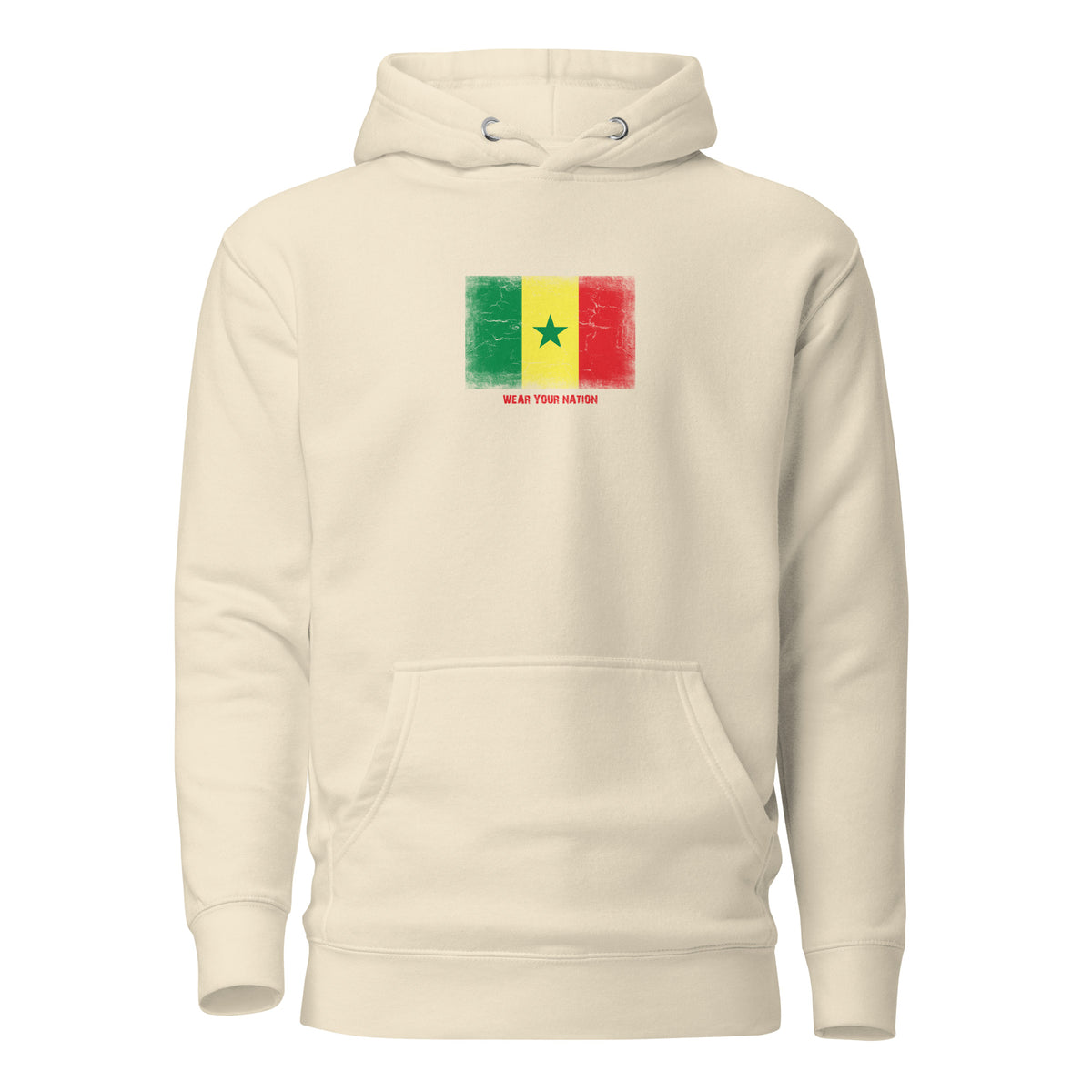 Spain flag hoodie in Bone, vintage-washed print, flag on the chest, unisex cut, front view