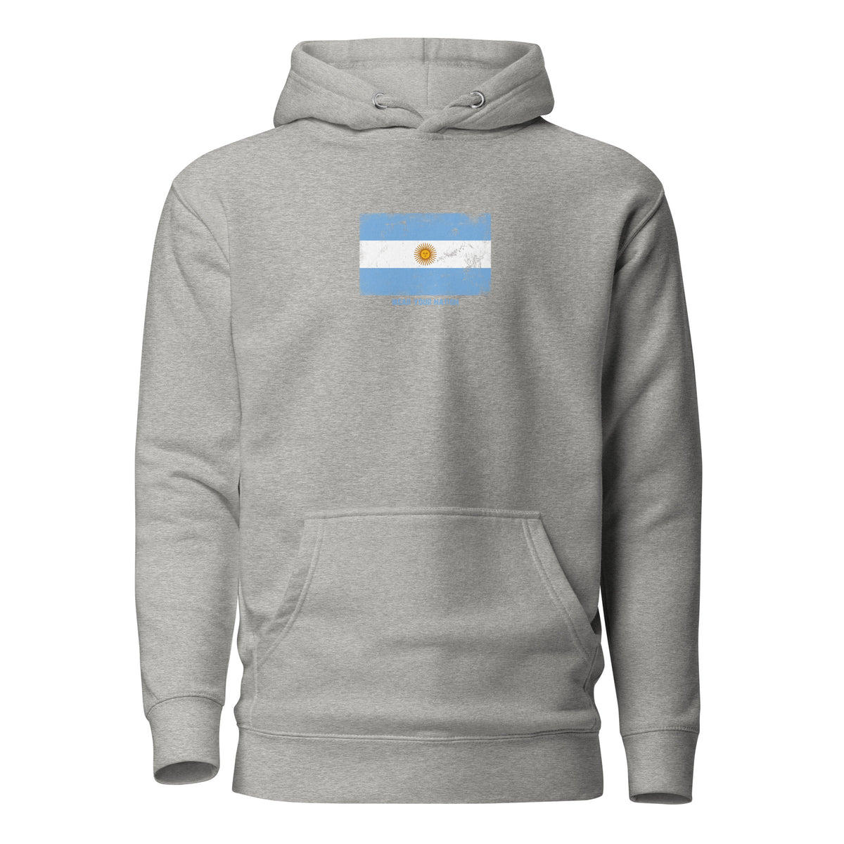 Argentina flag hoodie in Carbon Grey, vintage-washed print, flag on the chest, unisex cut, front view