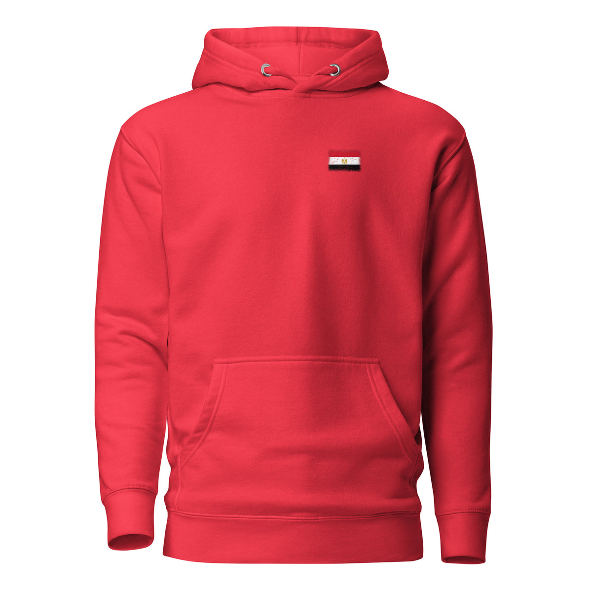 Egypt flag hoodie in Team Red, vintage-washed print, small flag on the left chest, unisex cut, front view