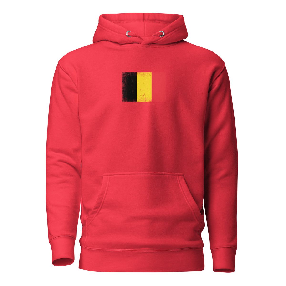 Belgium flag hoodie in Team Red, vintage-washed print, flag on the chest, unisex cut, front view