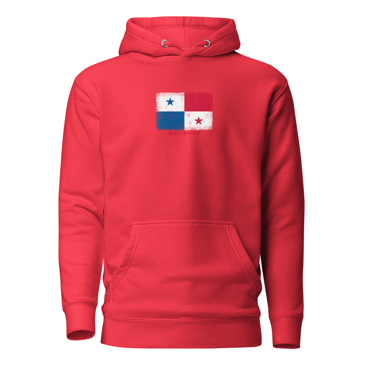 Panama flag hoodie in Team Red, vintage-washed print, flag on the chest, unisex cut, front view