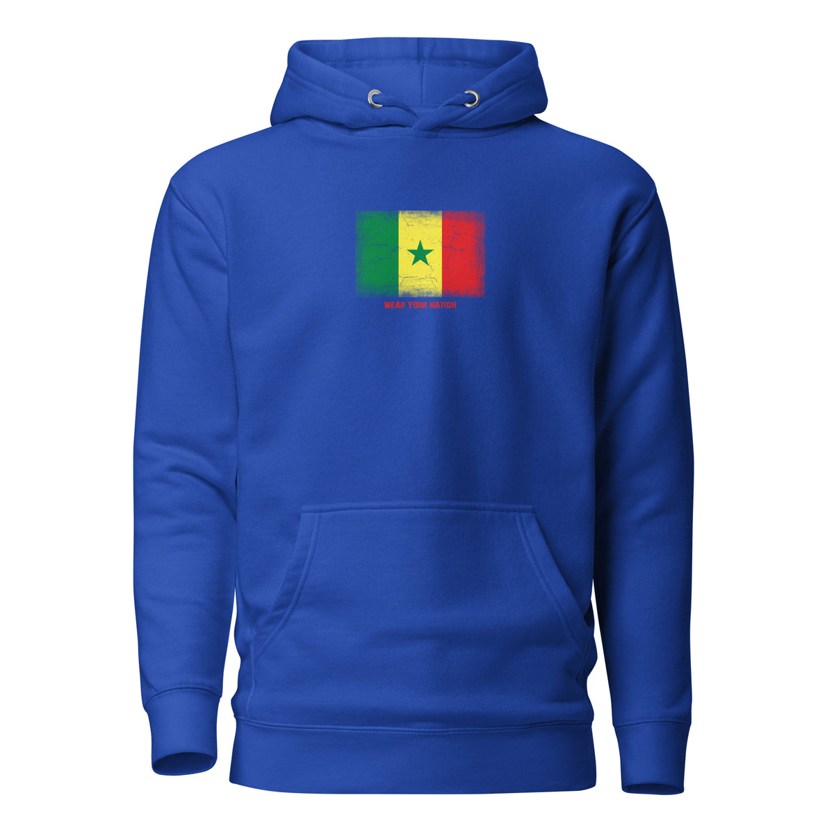 Spain flag hoodie in Team Royal, vintage-washed print, flag on the chest, unisex cut, front view