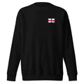 England flag sweatshirt in Black, vintage-washed print, small flag on the left chest, unisex cut, front view
