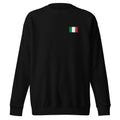 Italy flag sweatshirt in Black, vintage-washed print, small flag on the left chest, unisex cut, front view
