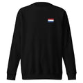 Netherlands flag sweatshirt in Black, vintage-washed print, small flag on the left chest, unisex cut, front view