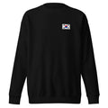 South Korea flag sweatshirt in Black, vintage-washed print, small flag on the left chest, unisex cut, front view
