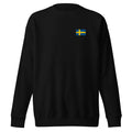 Sweden flag sweatshirt in Black, vintage-washed print, small flag on the left chest, unisex cut, front view