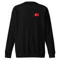Turkey flag sweatshirt in Black, vintage-washed print, small flag on the left chest, unisex cut, front view