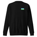 Uzbekistan flag sweatshirt in Black, vintage-washed print, small flag on the left chest, unisex cut, front view