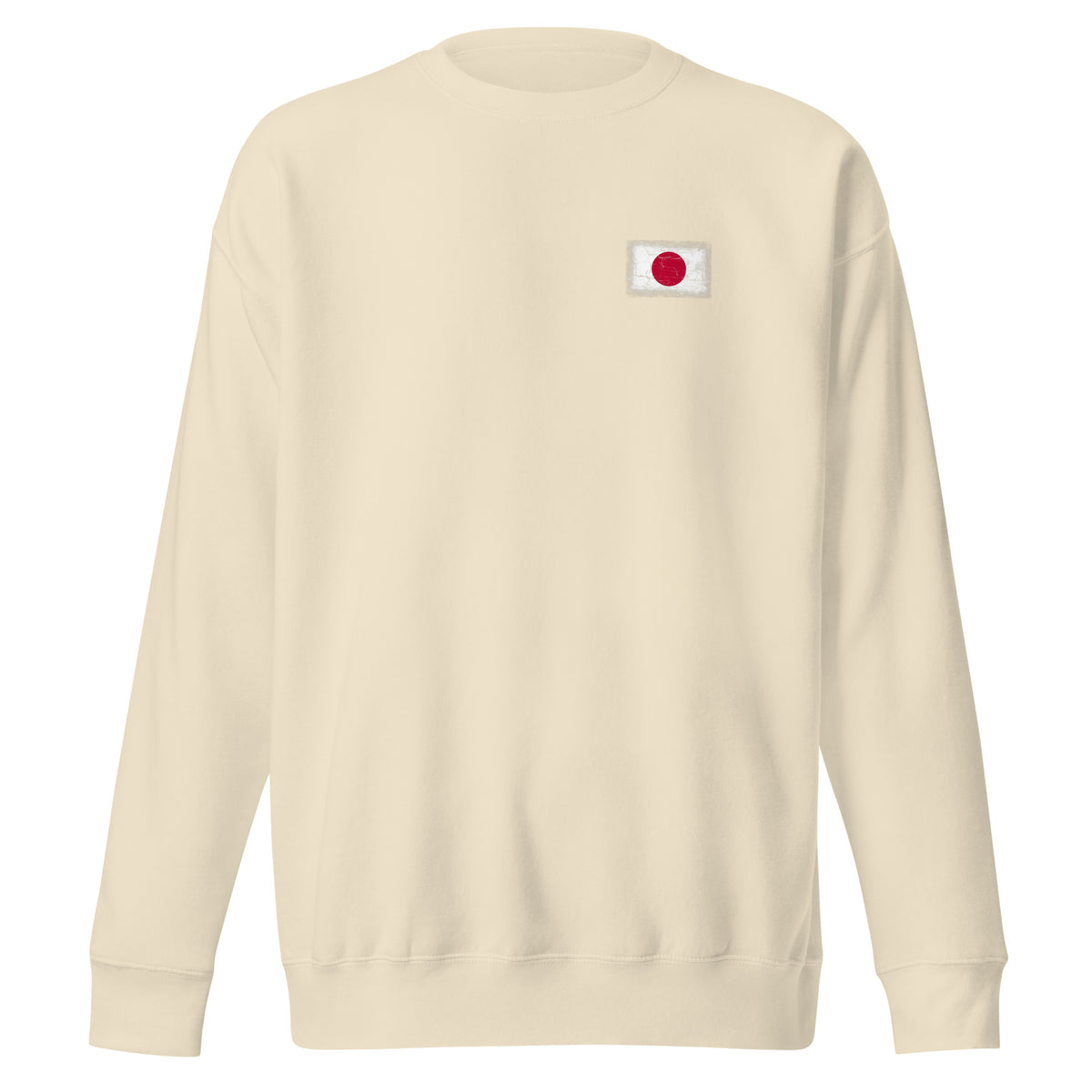 Japan flag sweatshirt in Bone, vintage-washed print, small flag on the left chest, unisex cut, front view