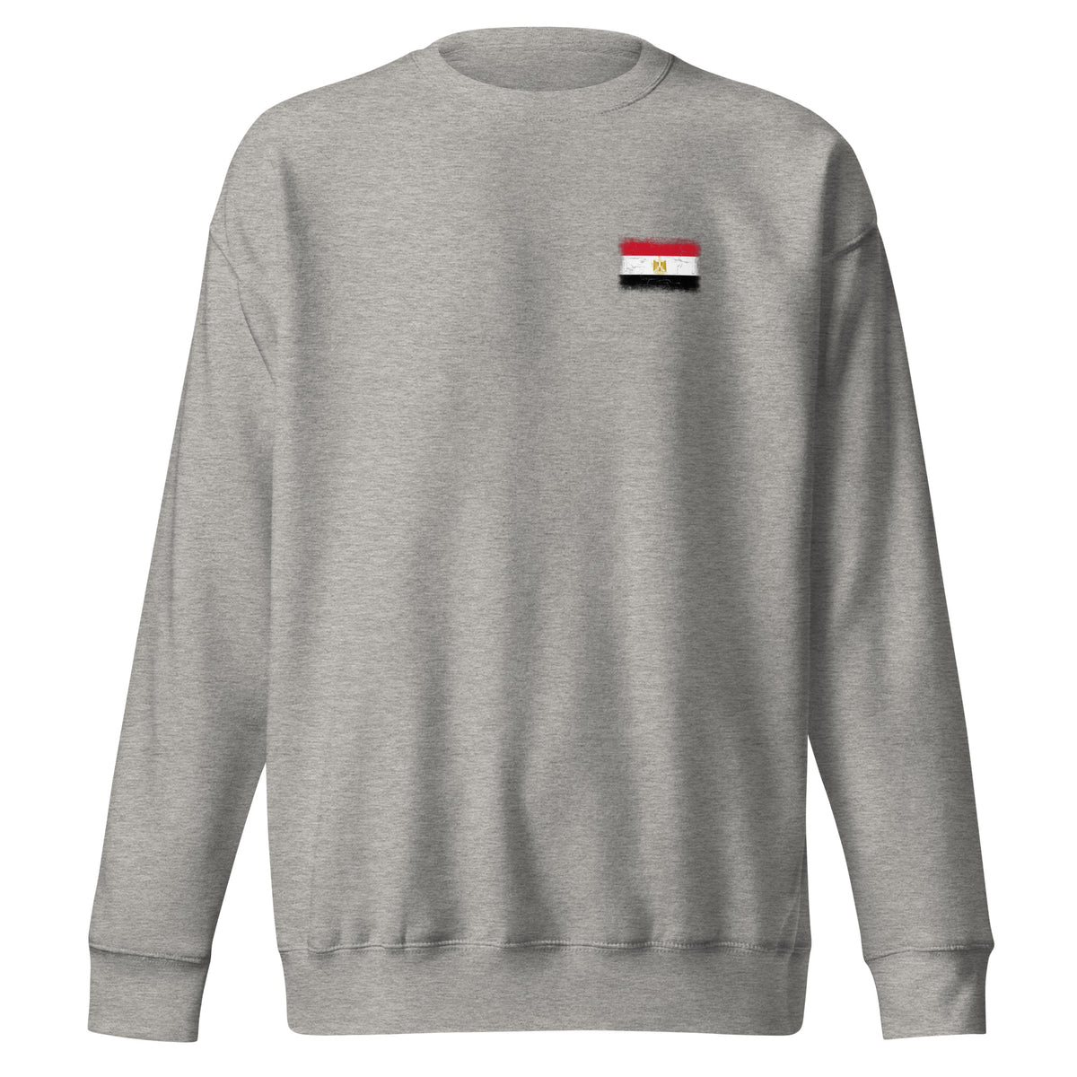 Egypt flag sweatshirt in Carbon Grey, vintage-washed print, small flag on the left chest, unisex cut, front view