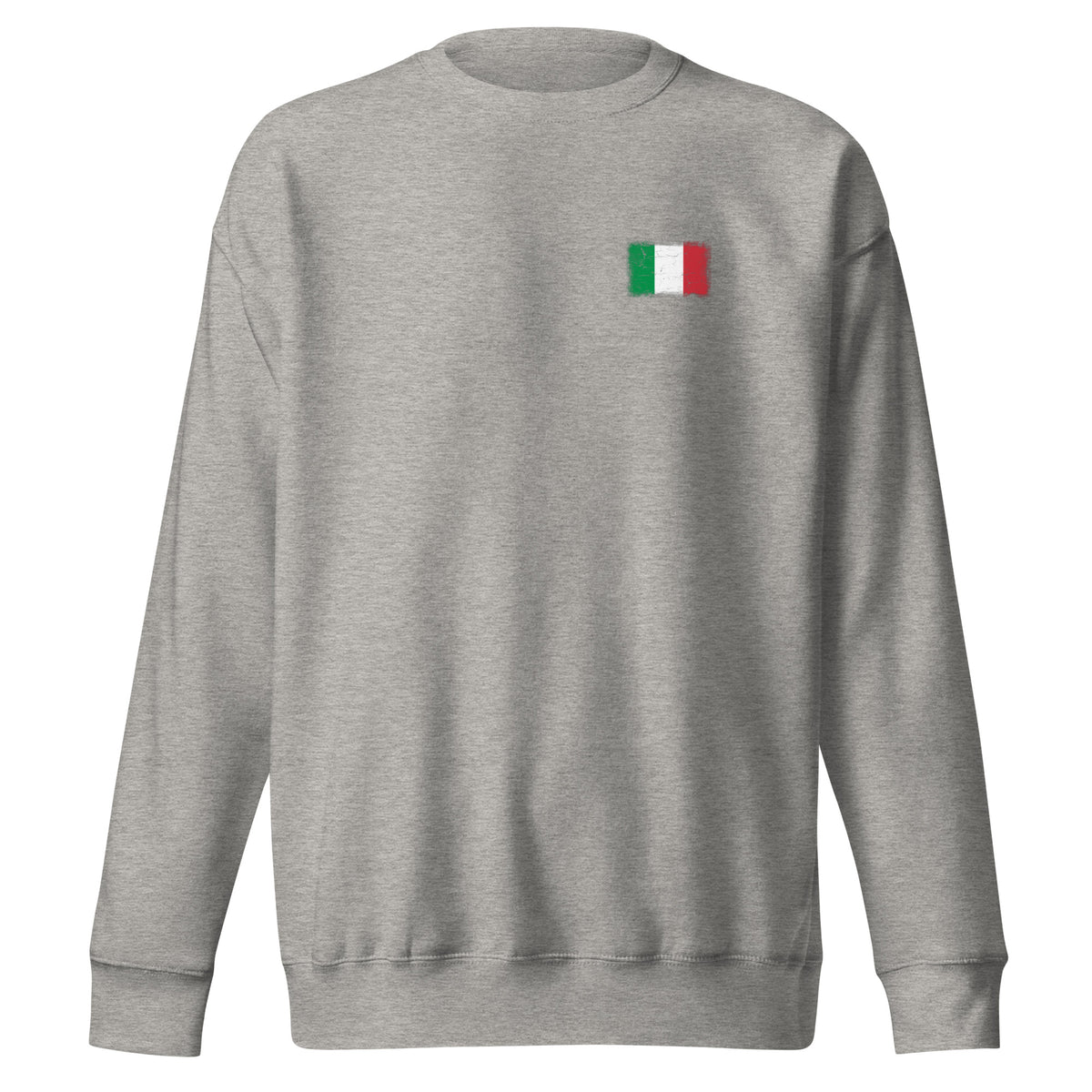 Italy flag sweatshirt in Carbon Grey, vintage-washed print, small flag on the left chest, unisex cut, front view
