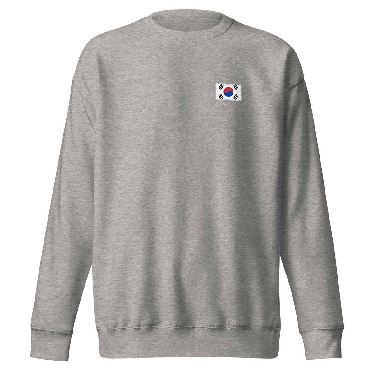 South Korea flag sweatshirt in Carbon Grey, vintage-washed print, small flag on the left chest, unisex cut, front view