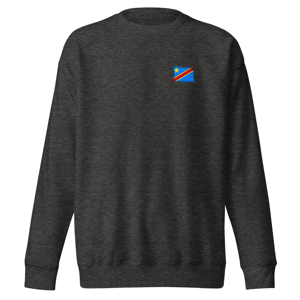 Croatia flag sweatshirt in Charcoal Heather, vintage-washed print, small flag on the left chest, unisex cut, front view
