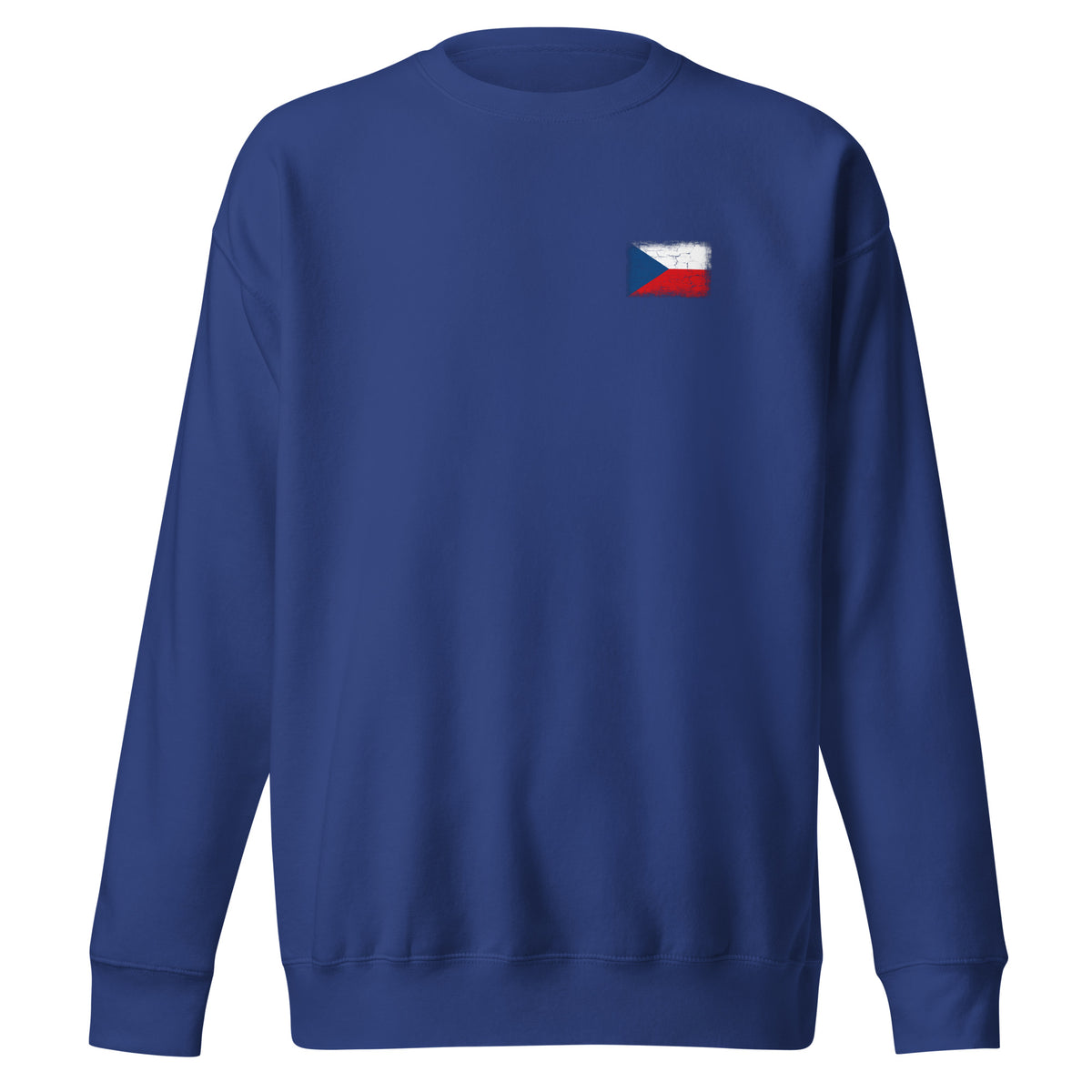 Czechia flag sweatshirt in Team Royal, vintage-washed print, small flag on the left chest, unisex cut, front view