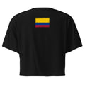 Colombia flag crop top in Black, vintage-washed print, flag across the upper back, women cut, back view