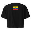 Ecuador flag crop top in Black, vintage-washed print, flag across the upper back, women cut, back view