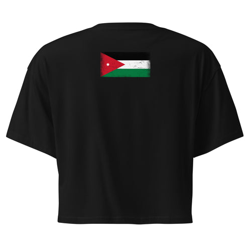 Jordan flag crop top in Black, vintage-washed print, flag across the upper back, women cut, back view
