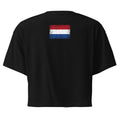 Netherlands flag crop top in Black, vintage-washed print, flag across the upper back, women cut, back view