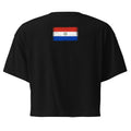 Paraguay flag crop top in Black, vintage-washed print, flag across the upper back, women cut, back view