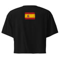 Spain flag crop top in Black, vintage-washed print, flag across the upper back, women cut, back view