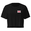 England flag crop top in Black, vintage-washed print, small flag on the left chest, women cut, front view