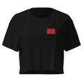 Morocco flag crop top in Black, vintage-washed print, small flag on the left chest, women cut, front view